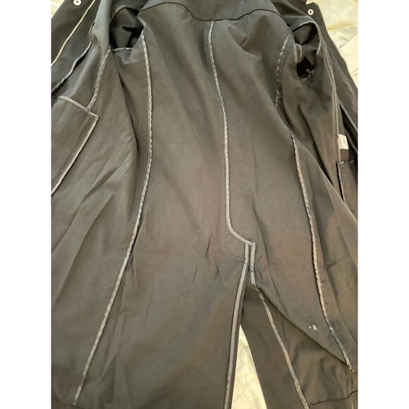 Theory Black Button zip Long Womens Trench Coat Academia Preppy Classic Split M - Picture 13 of 13